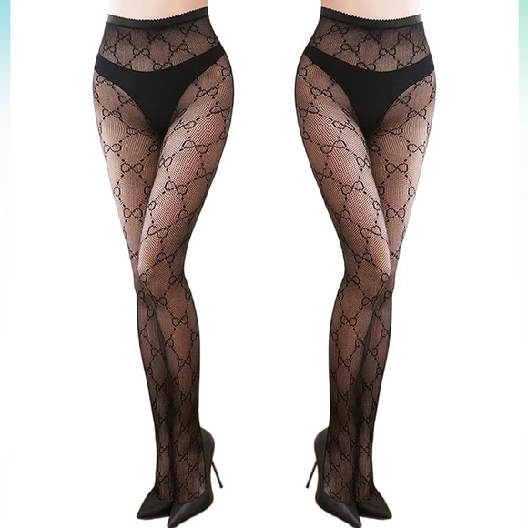 GG Fashion Nylon Tights | Fishnet Sexy Stockings w. GG Pattern! NWT - Picture 1 of 4